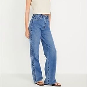 Old Navy Blue High-Rise Wide Leg Jeans With Braiding